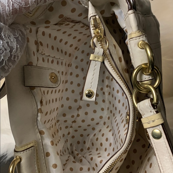 COACH Peyton Carryall Leather Satchel (EUC) Bone/ Gold - Picture 8 of 17